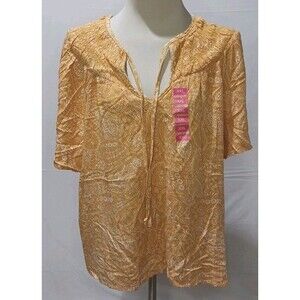 Berkley Jensen Naples GOLD printed flutter blouse Size XXL womens NWT